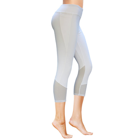 White HQ 3.5″ High Waist 3 Pockets Capri Yoga Pants